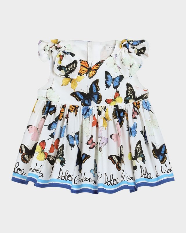 Girl's Butterfly-Print Poplin Dress, Size 1